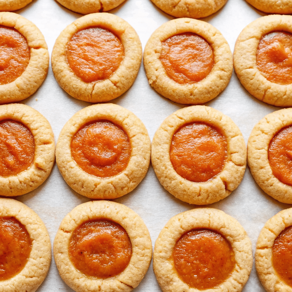Soft pumpkin pie cookies topped with creamy spiced frosting and a sprinkle of cinnamon.