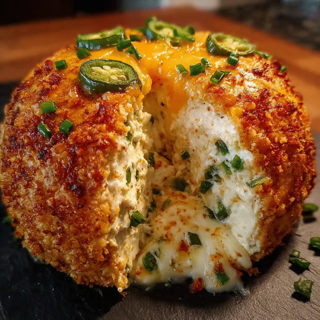 Creamy jalapeño cheese ball coated in golden toasted panko breadcrumbs