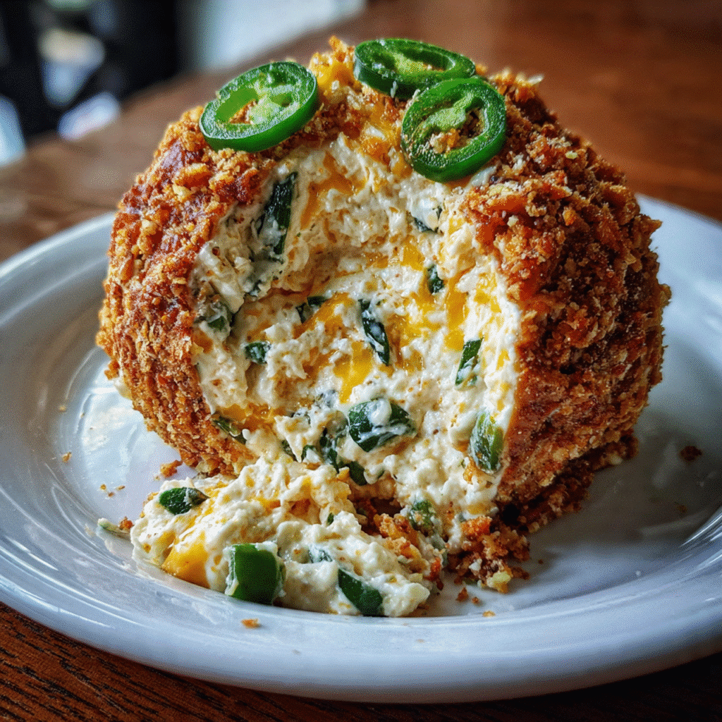 Creamy jalapeño cheese ball coated in golden toasted panko breadcrumbs