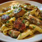 Chicken Apple Sausage One Pan Pasta – a 30-minute weeknight miracle! Savory sausage meets sweet apples in a creamy, cheesy pasta that cooks entirely in one skillet