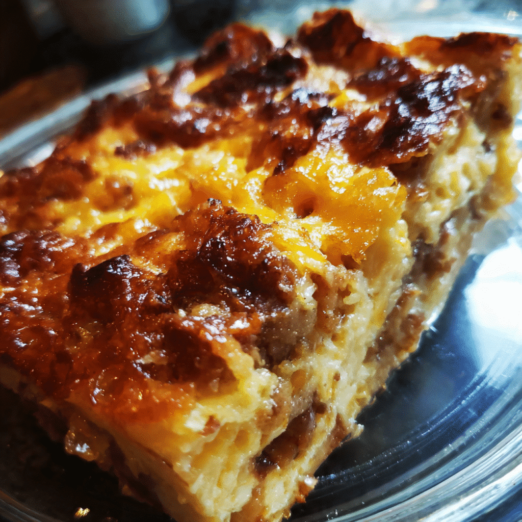 Overnight Croissant Breakfast Casserole – the make-ahead brunch hero that lets you sleep in! Buttery croissants, savory sausage, melted cheese, and a rich custard