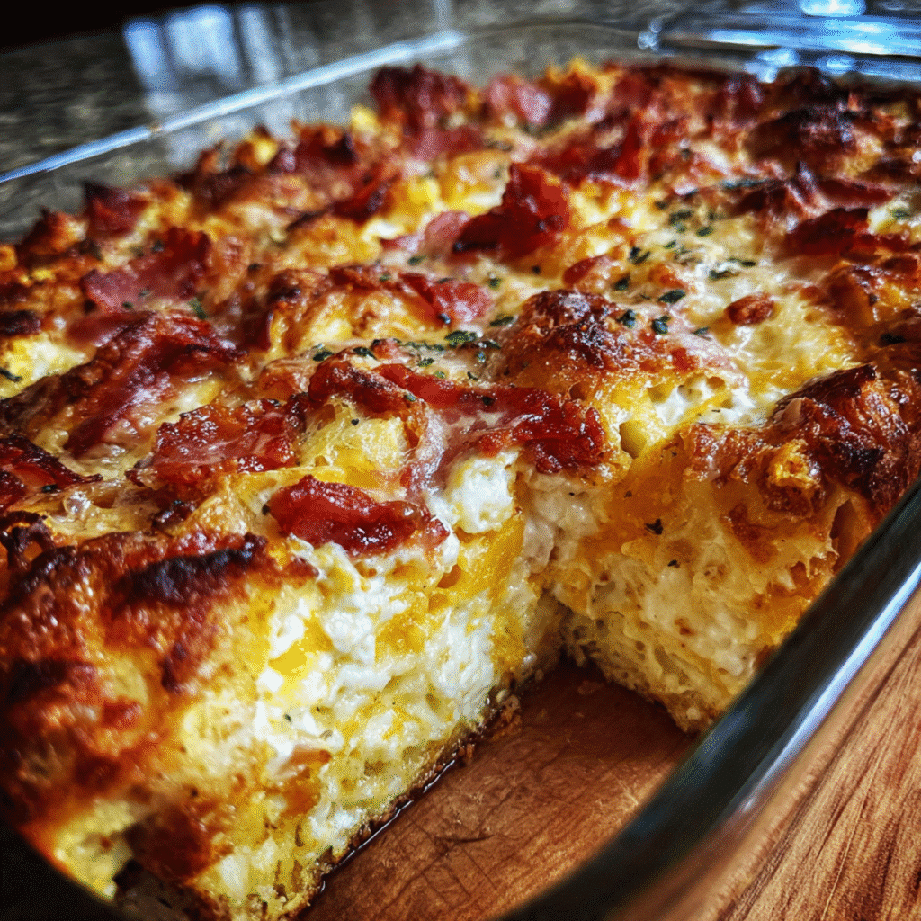 Overnight Croissant Breakfast Casserole – the make-ahead brunch hero that lets you sleep in! Buttery croissants, savory sausage, melted cheese, and a rich custard