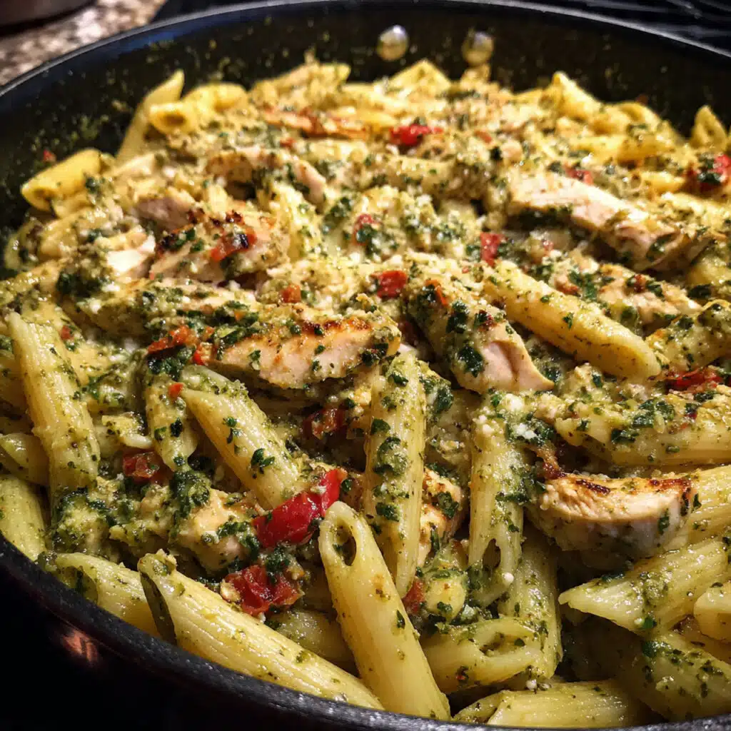 One Pot Chicken Pesto Pasta 6 One Pot Chicken Pesto Pasta - tender chicken and penne in a creamy basil pesto sauce, all made in one skillet for easy cleanup!