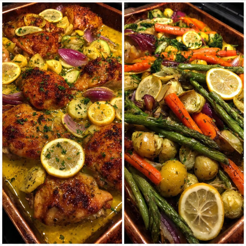 Sheet Pan Garlic Butter Chicken and Veggies – a complete one-pan dinner ready in 40 minutes with juicy chicken, crispy potatoes, and perfectly roasted vegetables