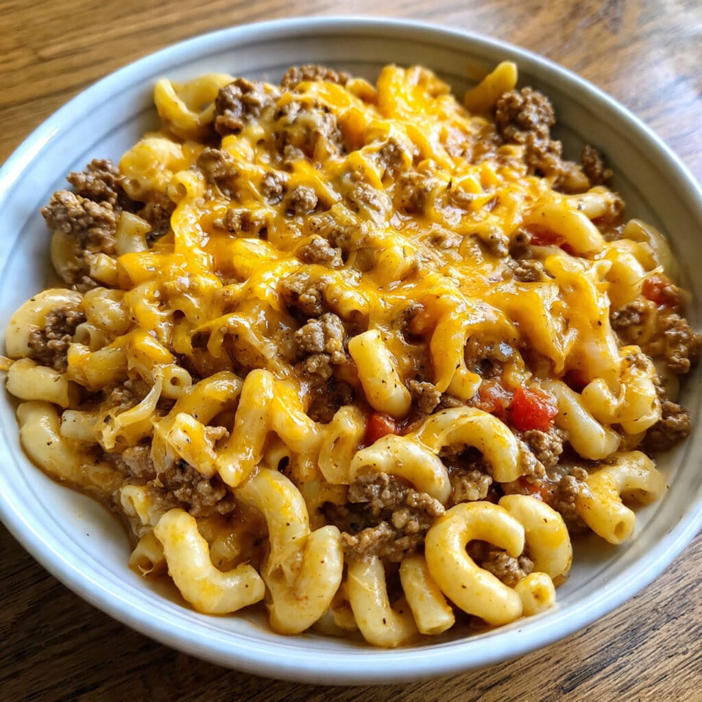 This Cheesy One Pot Beef is pure comfort food magic! Tender macaroni, savory ground beef, and melty cheddar cheese all cooked together in one pot for easy cleanup. Ready in just 30 minutes