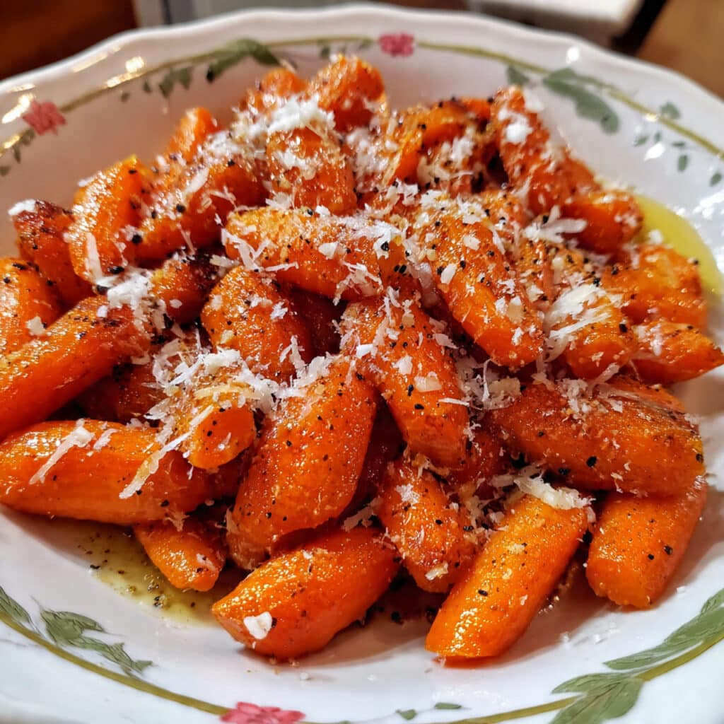 Crispy, cheesy Healthy Smashed Carrots fresh from the oven – tender inside with perfectly golden, caramelized edges