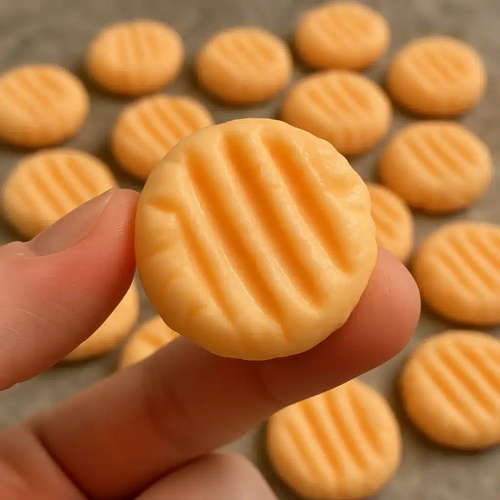 Orange cream cheese mints arranged on a white plate, showing their classic fork-pressed pattern and soft orange color