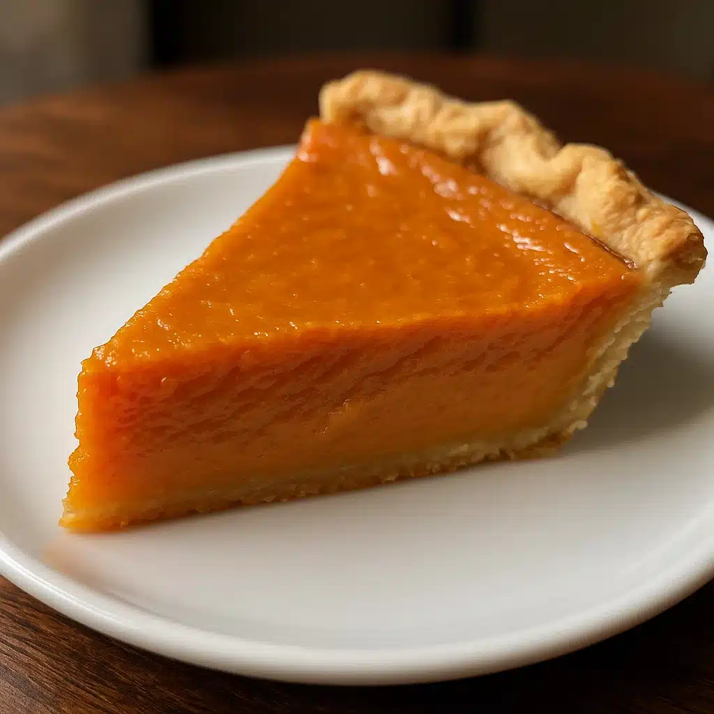 Sweet Potato Pie 7 homemade sweet potato pie with orange filling and flaky crust on a white plate