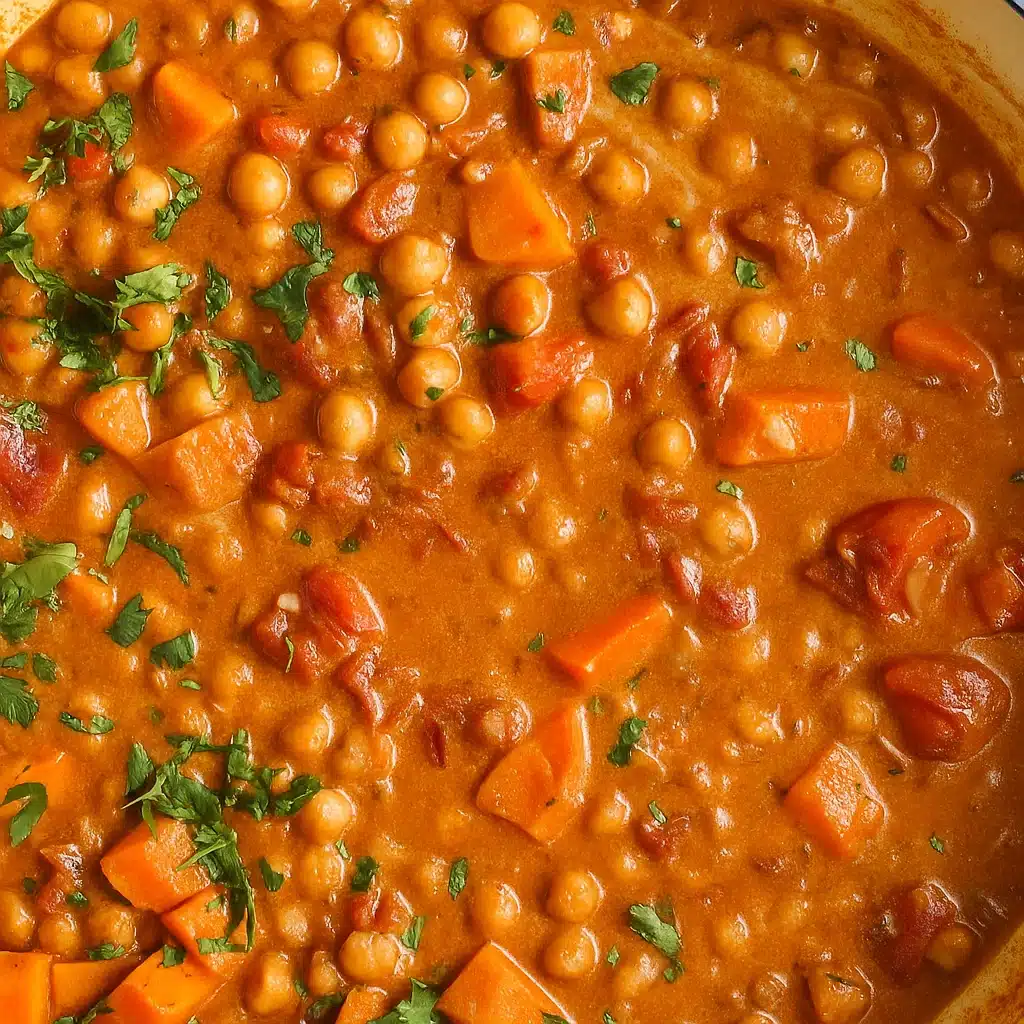 Sweet Potato and Chickpea Curry 6 Bowl of golden orange sweet potato chickpea curry with fresh cilantro garnish served over fluffy white rice