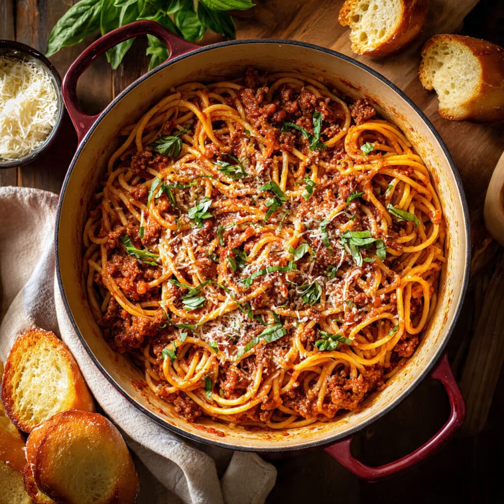 homemade spaghetti with meat sauce is comfort food at its finest! Rich, meaty, and loaded with Italian flavors—it's the recipe your family will request again and again. Perfect for Sunday dinners or easy meal prep