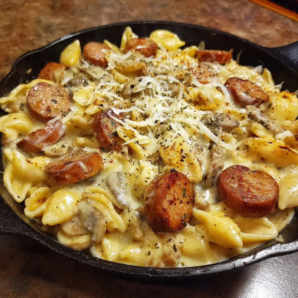 One Pot Cheesy Sausage Pasta 4 The easiest 30-minute dinner! One Pot Cheesy Sausage Pasta brings together smoky sausage, tender pasta, and loads of melty cheese in one skillet.