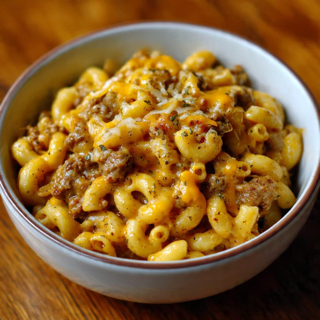 One Pot Cheeseburger Macaroni – All the flavors of a cheeseburger in one creamy, cheesy skillet! Ready in just 30 minutes.