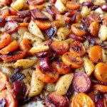 Maple Dijon Roasted Apples and Carrots – sweet and savory fall side dish ready in 30 minutes! Caramelized apples, tender carrots, glossy maple-mustard glaze.