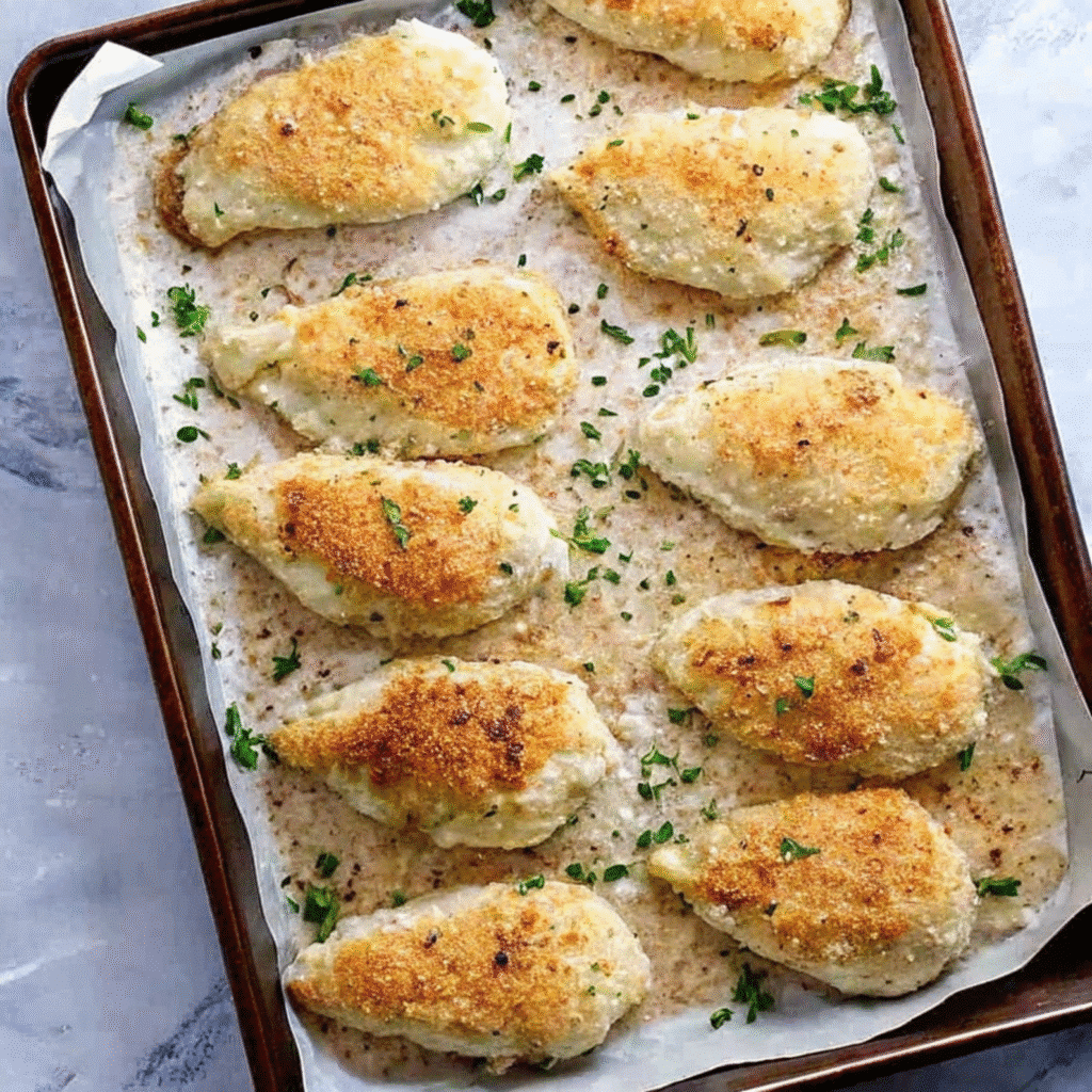 Crunchy mayo chicken baked until golden and crispy, coated in a seasoned mayonnaise and breadcrumb mixture.