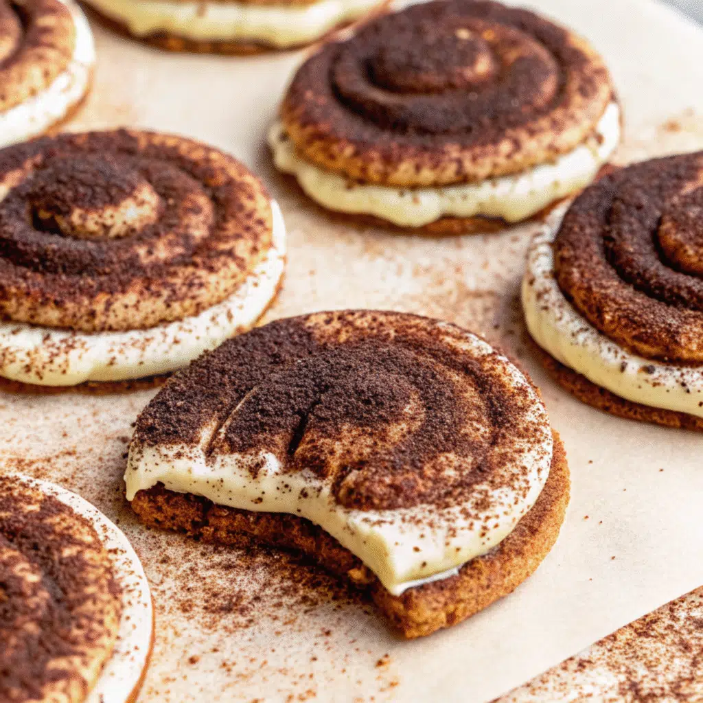 Tiramisu cookies dusted with cocoa powder and filled with creamy mascarpone
