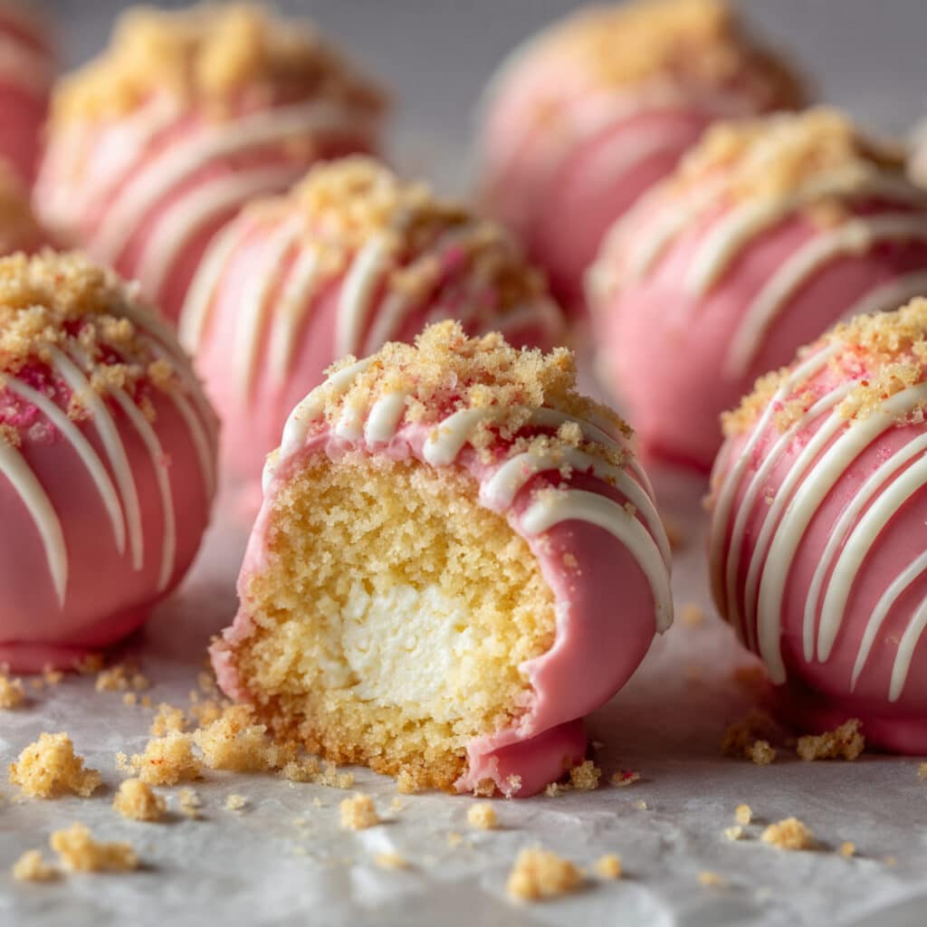 Strawberry Shortcake Cheesecake Truffles taste just like those nostalgic Good Humor ice cream bars! No-bake, make-ahead