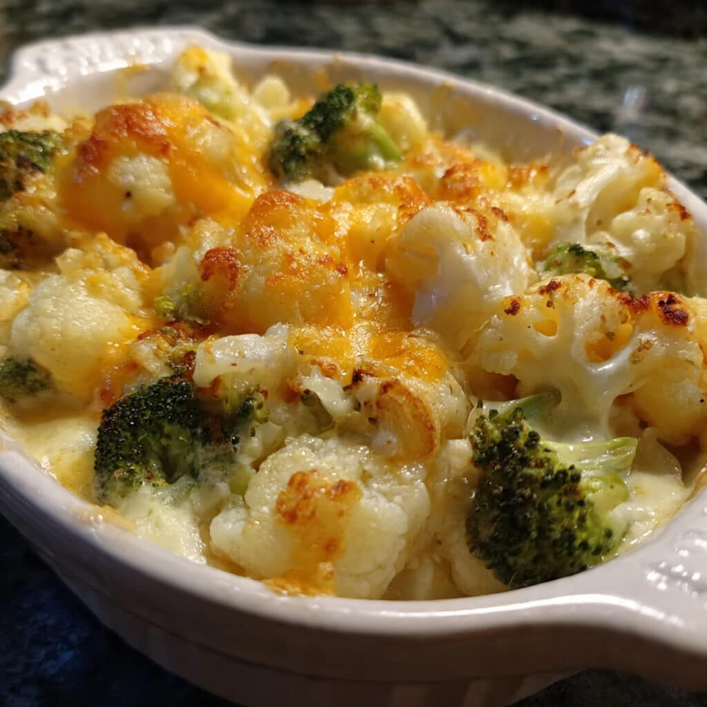 Cheesy Cauliflower and Broccoli Casserole is the ultimate comfort food—creamy, cheesy, and topped with golden buttery crackers
