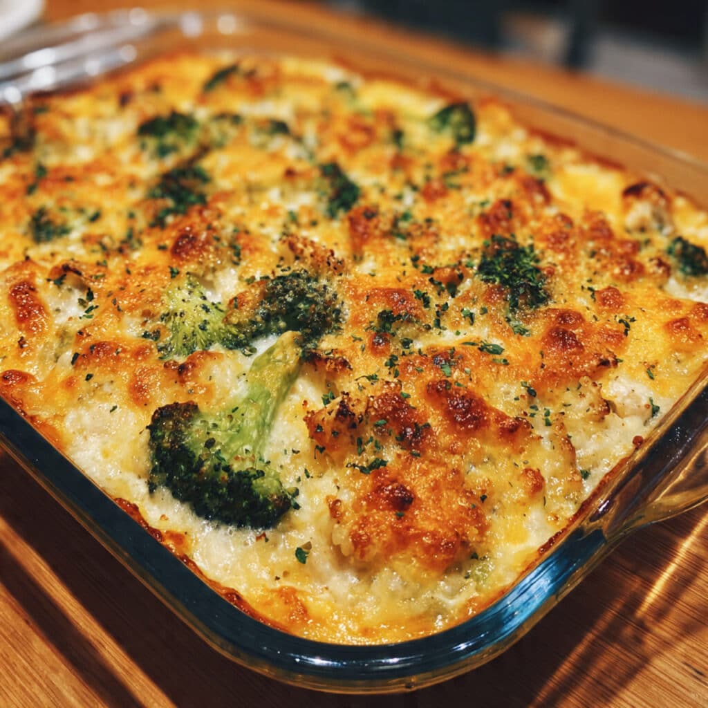 Classic Chicken Broccoli Rice Cheese Casserole—comfort food perfection in every creamy, cheesy bite