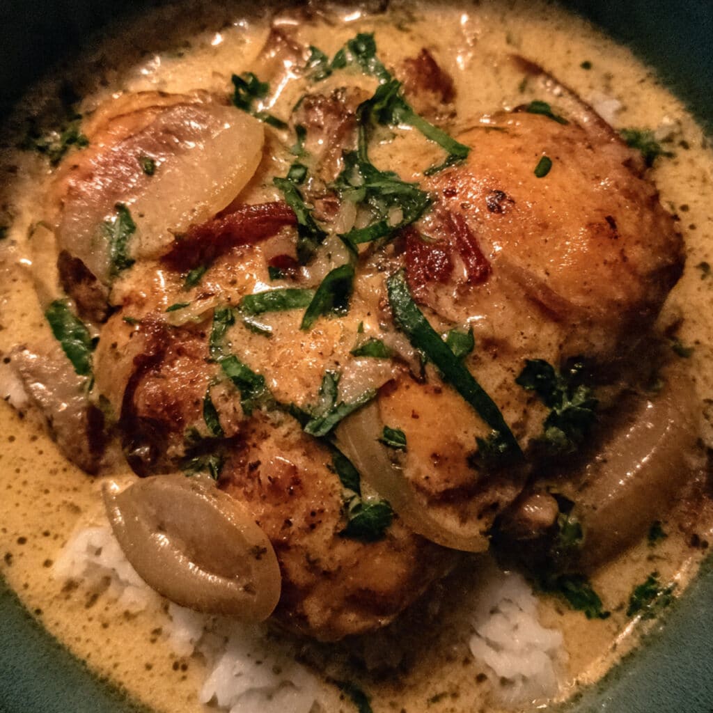 Chicken Adobo With Coconut Milk – tender chicken simmered in tangy soy-vinegar sauce with creamy coconut milk.