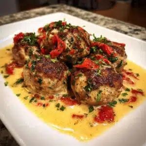 Ground turkey meatballs baked until golden and served with fresh herbs.