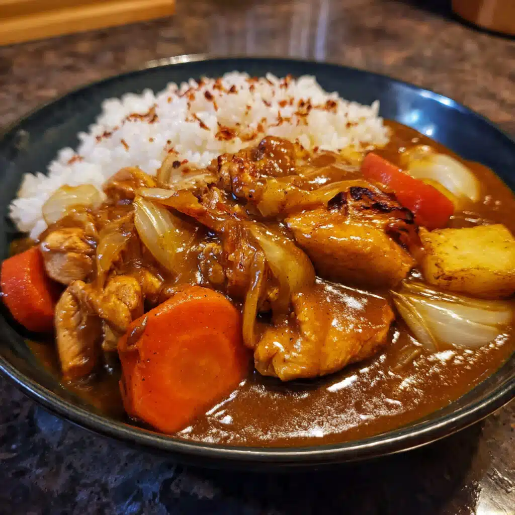 Homemade Japanese Curry with tender chicken thighs, sweet carrots, creamy potatoes, and that signature savory-sweet curry sauce served over steamed rice