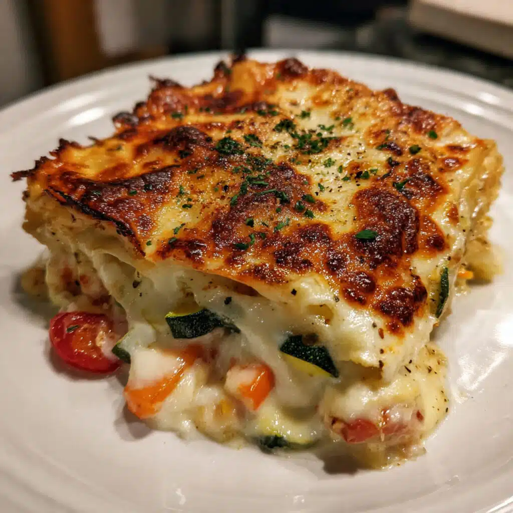 Loaded Veggie White Lasagna is creamy, comforting, and packed with wholesome vegetables! Made with a dreamy homemade béchamel sauce, broccoli, mushrooms, zucchini, spinach, navy beans, and three types of cheese.