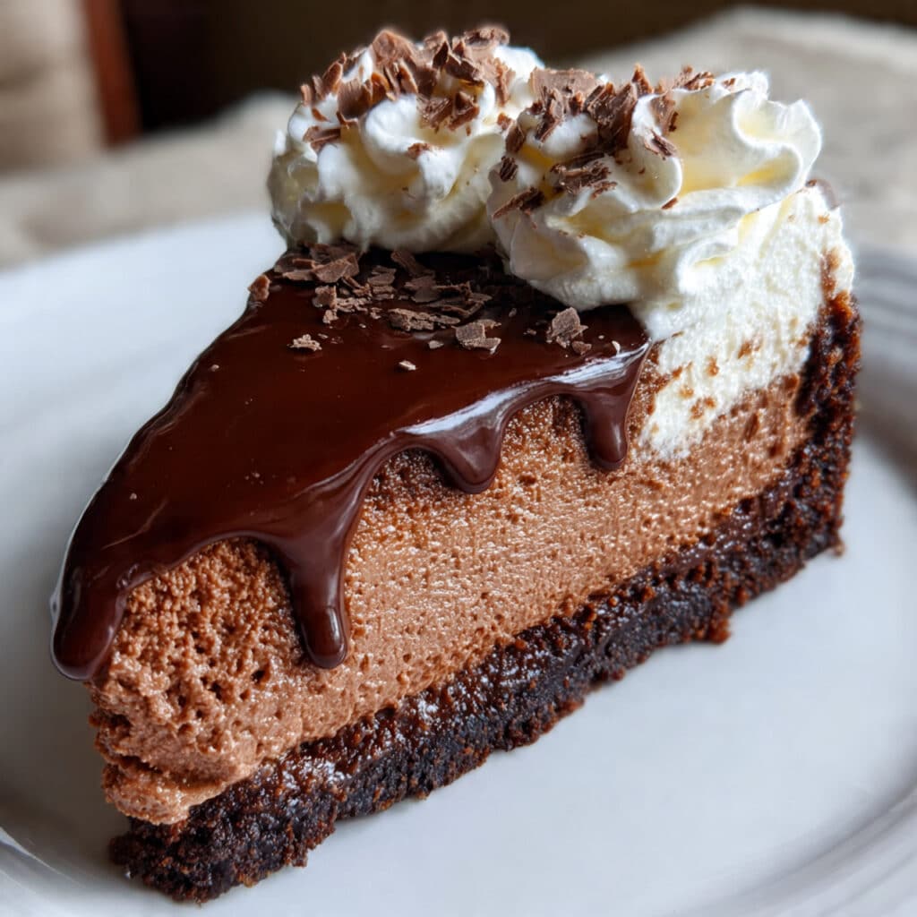 A rich and creamy Nutella cheesecake topped with glossy chocolate ganache and chopped hazelnuts, sitting on a buttery cookie crust.