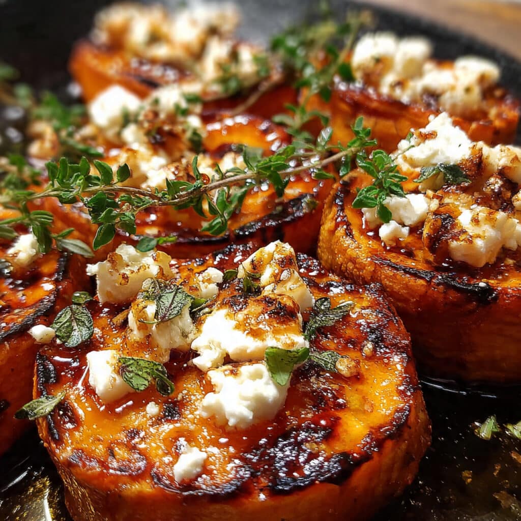 Roasted Sweet Potato Rounds with Honey and Feta are the perfect balance of sweet and savory—crispy on the outside, tender inside, and topped with tangy feta and golden honey.