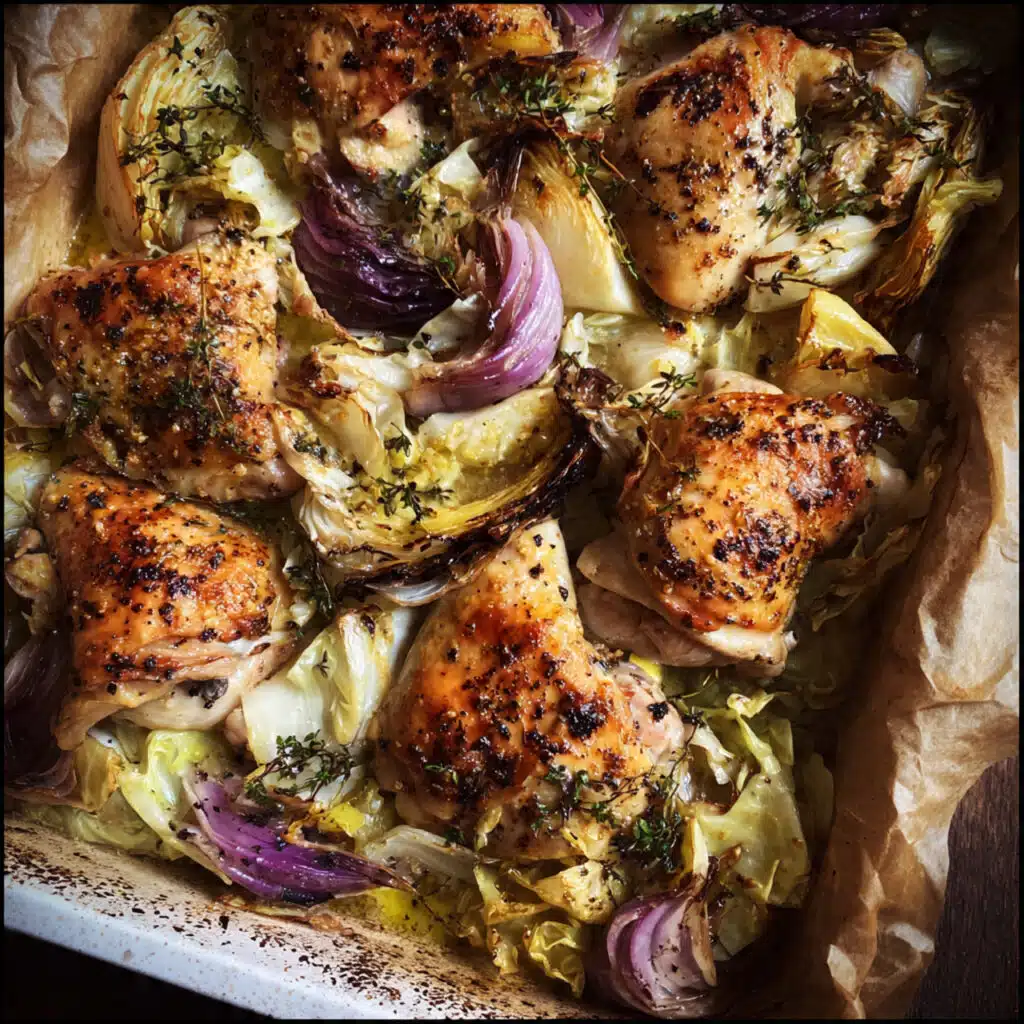 Sheet Pan Roast Chicken and Cabbage with Sesame-Soy Glaze - crispy chicken, caramelized cabbage, one pan, endless flavor!