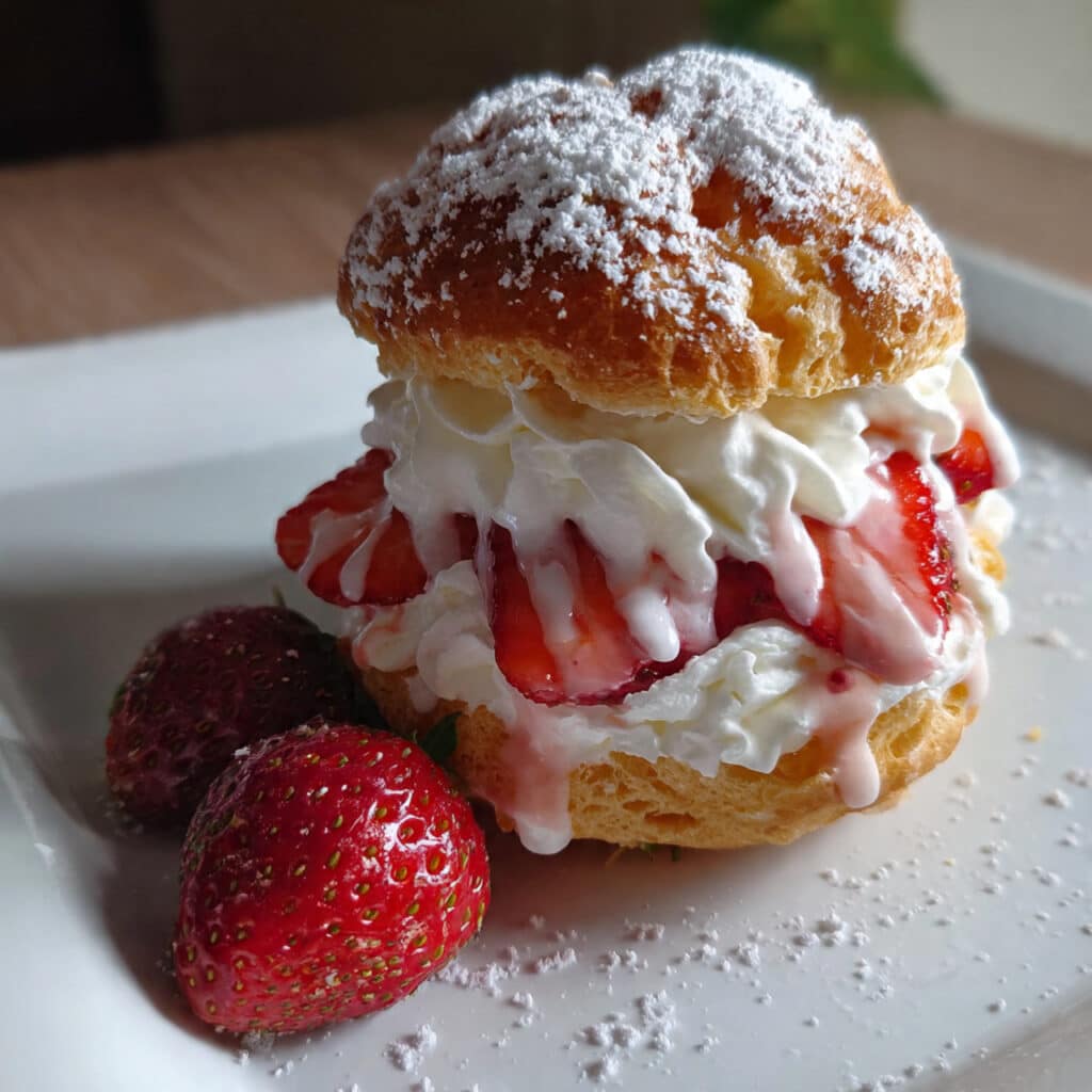 Strawberry Cream Puffs 6 Strawberry Cream Puffs with luscious cream cheese filling and fresh strawberries—easier than you think and absolutely irresistible