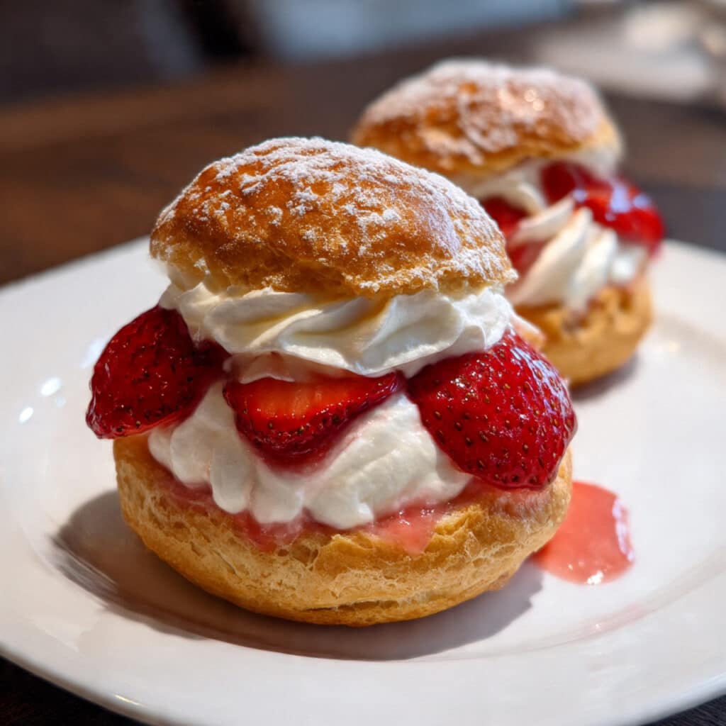 Strawberry Cream Puffs with luscious cream cheese filling and fresh strawberries—easier than you think and absolutely irresistible