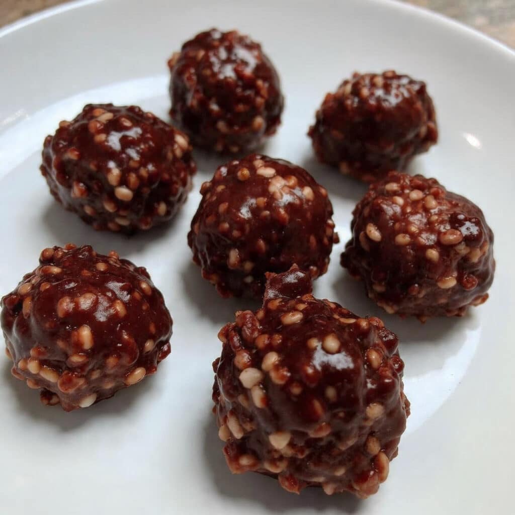 4 Ingredient Dark Chocolate Quinoa Bites are my new obsession! Crunchy, chocolatey, and naturally vegan + gluten-free. The puffed quinoa gives them the BEST crispy texture