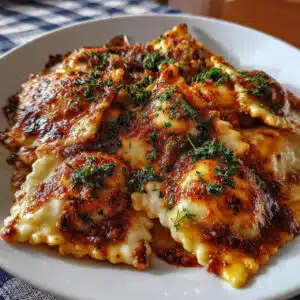 Baked Ravioli is loaded with layers of tender ravioli, savory meat sauce, and melted mozzarella cheese