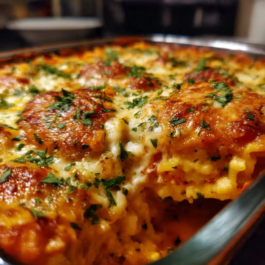 Baked Ravioli is loaded with layers of tender ravioli, savory meat sauce, and melted mozzarella cheese