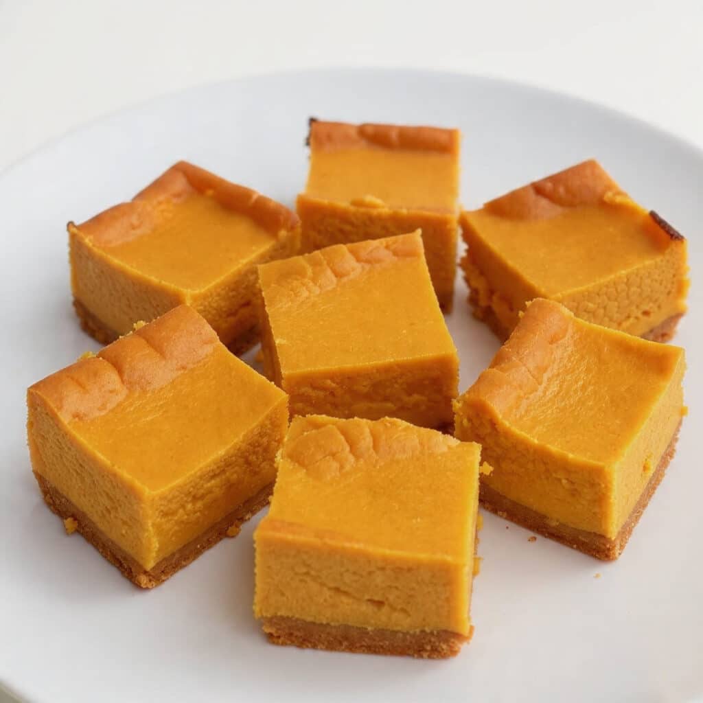 no-bake Sweet Potato Cheesecake Squares feature three beautiful layers: buttery graham cracker crust, silky cheesecake, and spiced sweet potato perfection