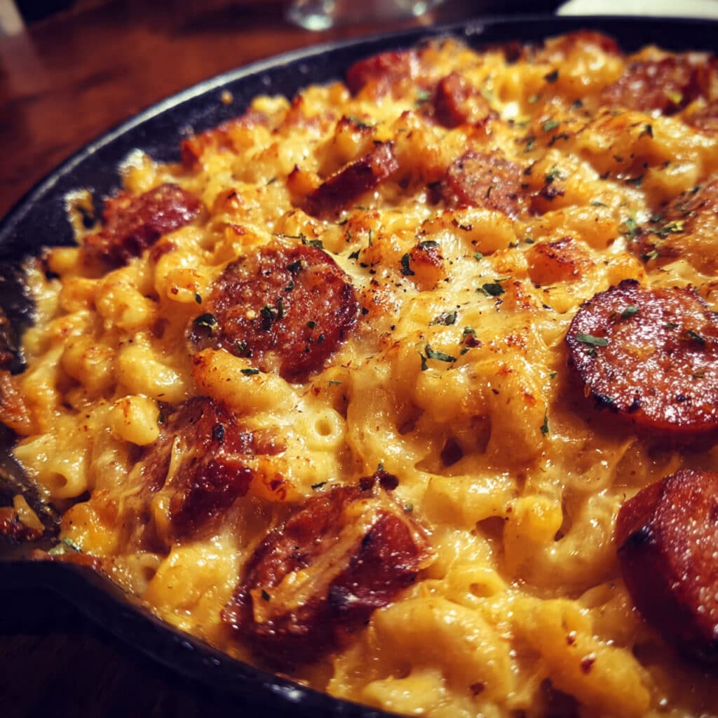 Cajun Macaroni and Cheese with Andouille Sausage – creamy, spicy, and irresistibly cheesy! This easy comfort food combines smoky sausage with a rich cheese sauce and Cajun spices