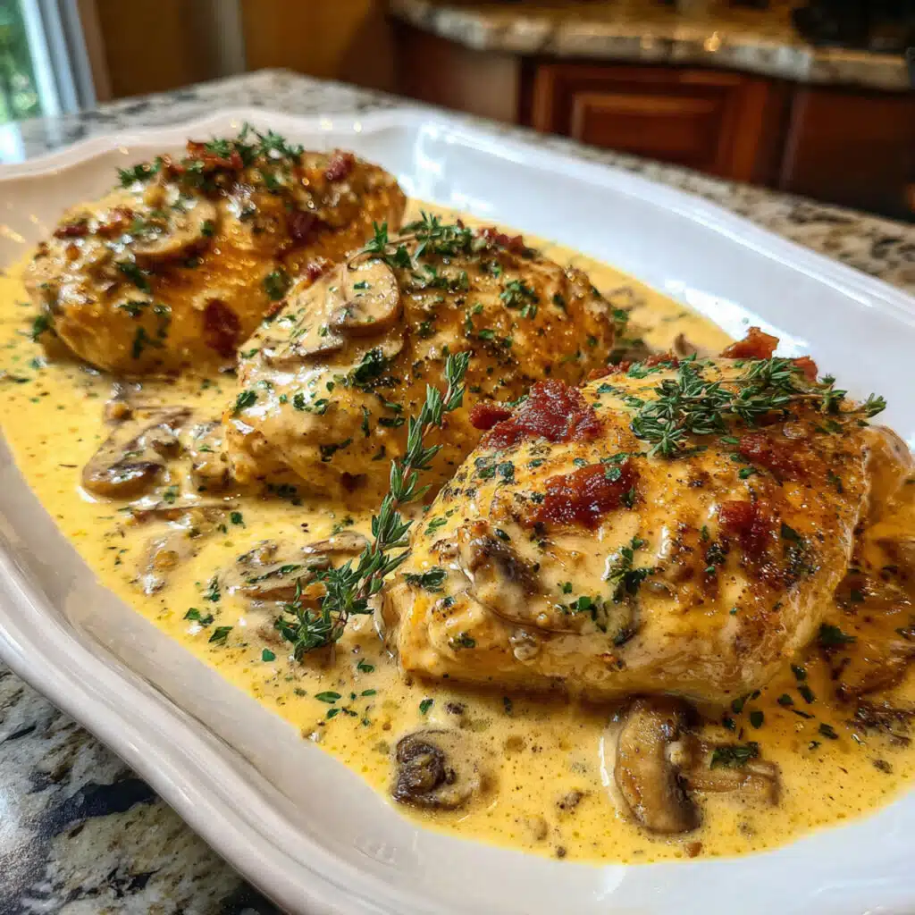 Creamy Tuscan chicken with seared chicken breasts simmered in a garlic Parmesan sauce with sun-dried tomatoes and spinach.