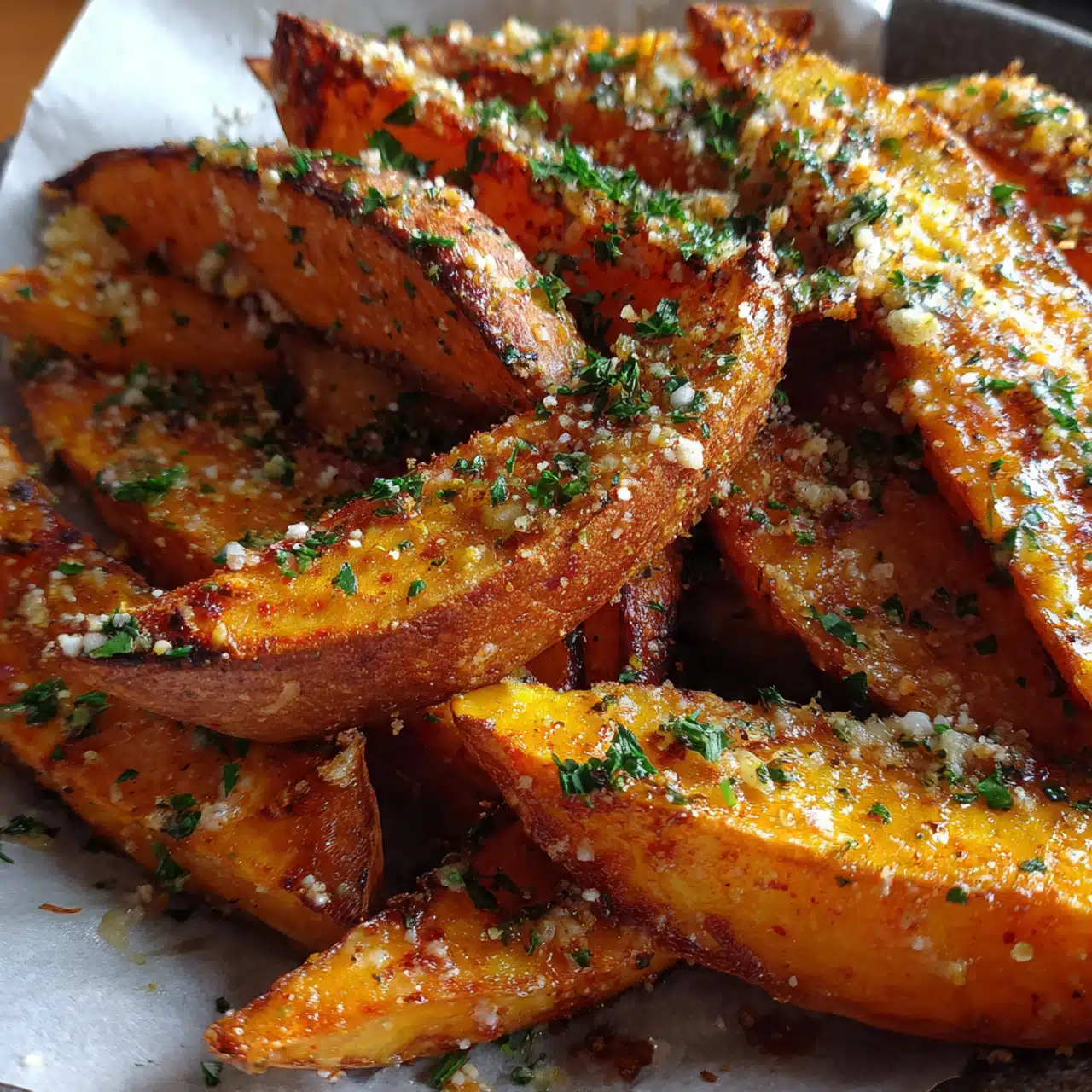 Garlic Parmesan Sweet Potato Wedges