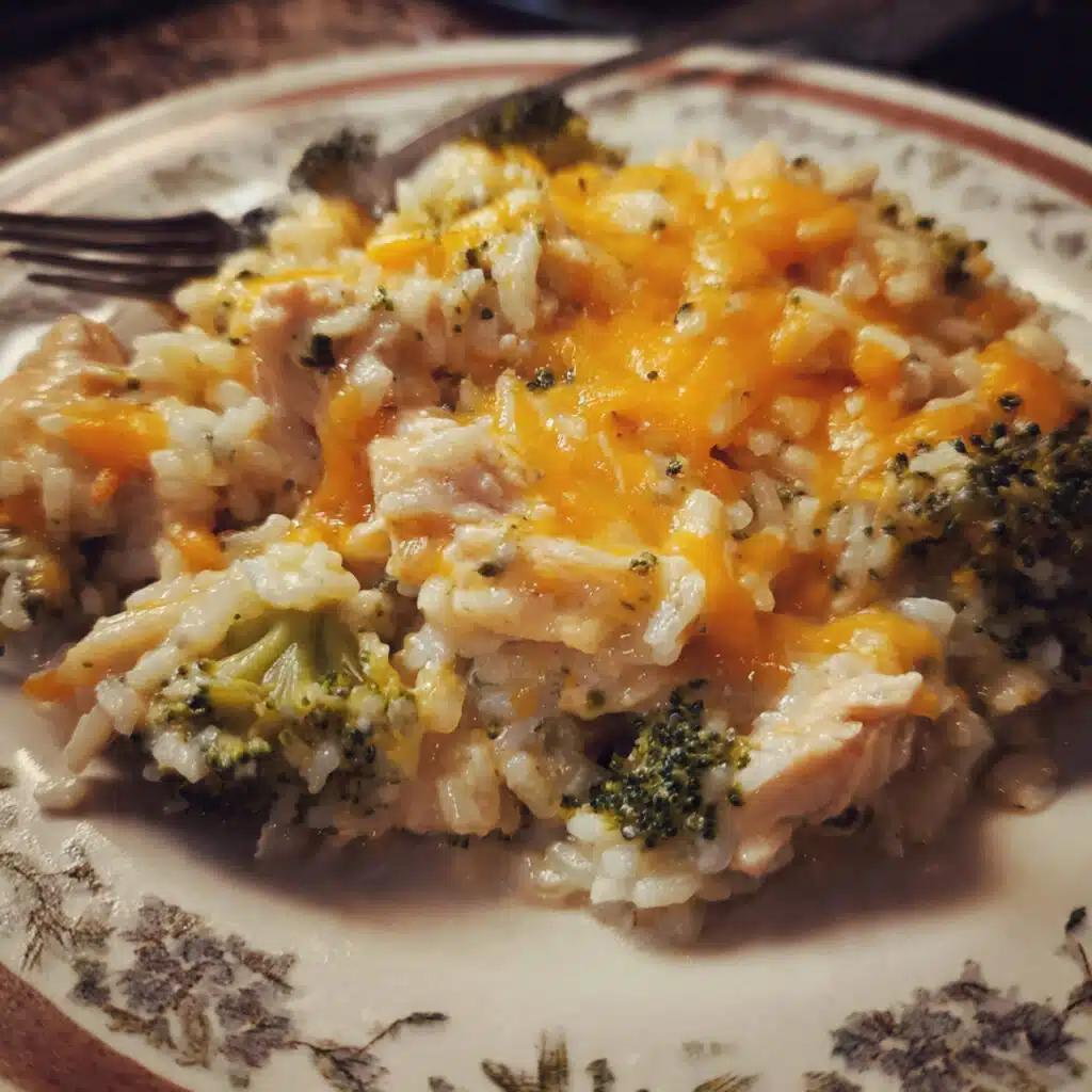 Classic Chicken Broccoli Rice Cheese Casserole—comfort food perfection in every creamy, cheesy bite