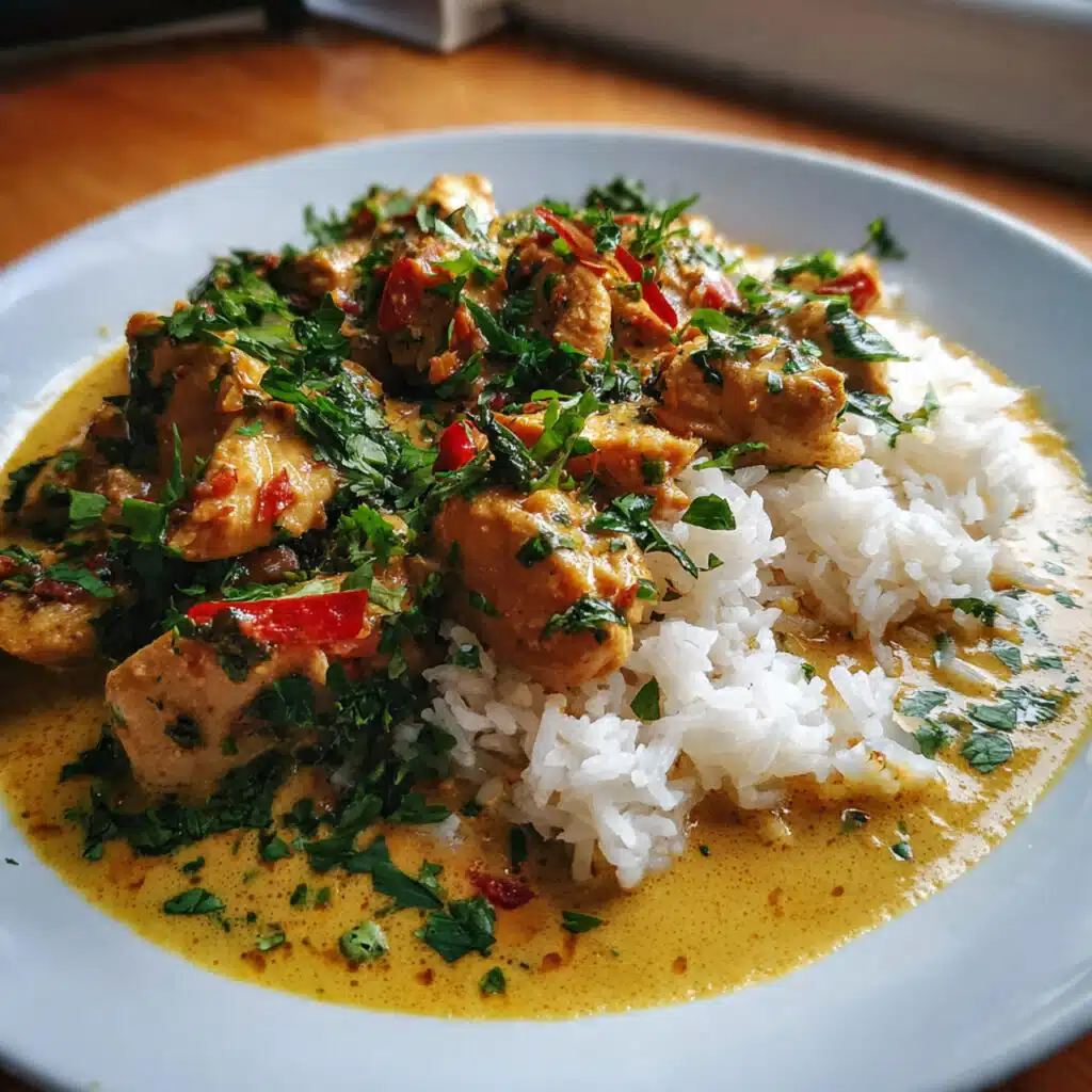 Coconut Curry Chicken: Easy 30-Minute Weeknight Dinner 5 Creamy coconut curry chicken in a bowl over white rice, garnished with fresh cilantro