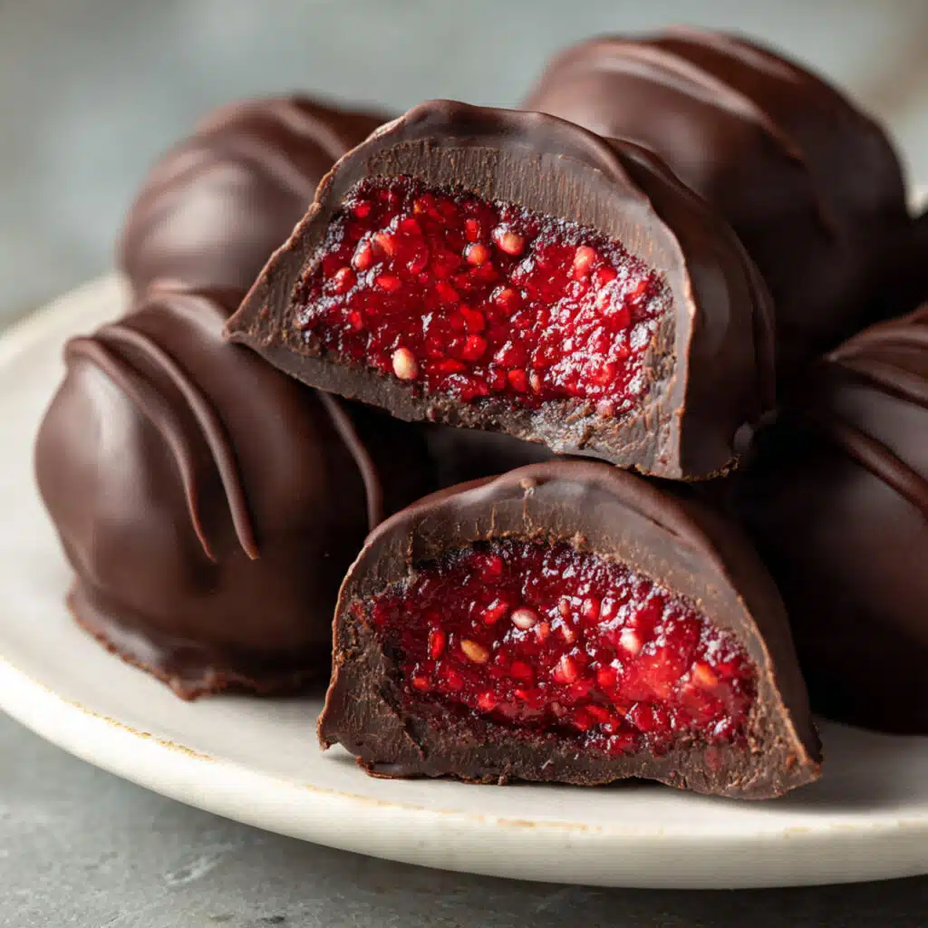 Homemade strawberry chia chocolate bites with layers of rich dark chocolate, sweet strawberry puree, and chia seeds, arranged on a parchment-lined tray.