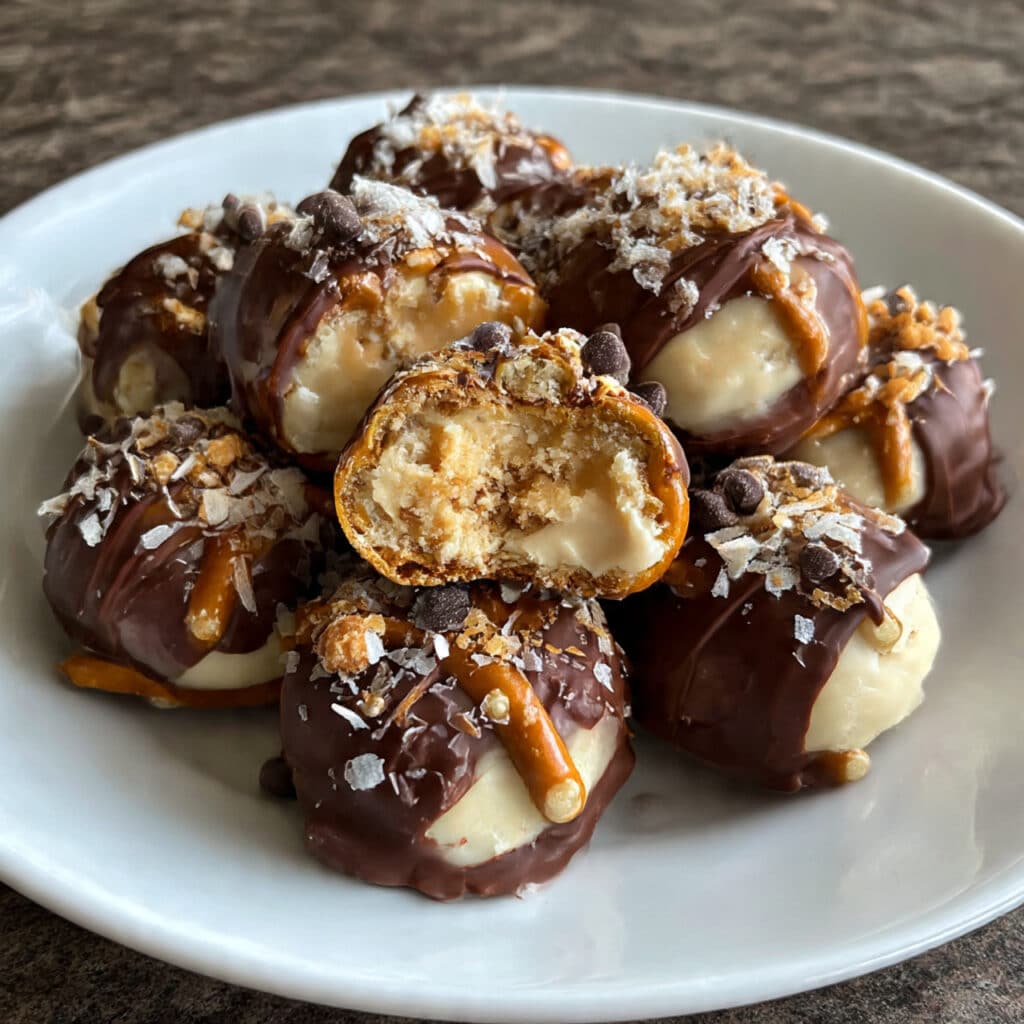 ookie Dough Pretzel Bites are the ultimate sweet and salty treat! Edible cookie dough meets crunchy pretzels and rich chocolate coating