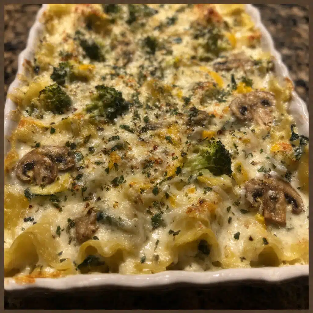 Loaded Veggie White Lasagna is creamy, comforting, and packed with wholesome vegetables! Made with a dreamy homemade béchamel sauce, broccoli, mushrooms, zucchini, spinach, navy beans, and three types of cheese.