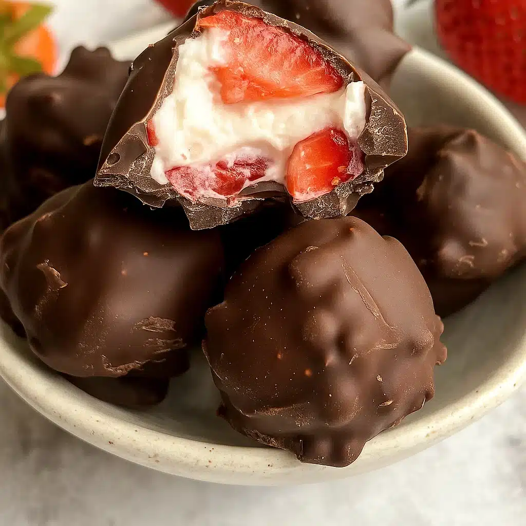 Chocolate Strawberry Yogurt Clusters are the perfect healthy frozen treat! Creamy Greek yogurt meets fresh strawberries and rich chocolate coating for an irresistible snack that's ready in under 2 hours
