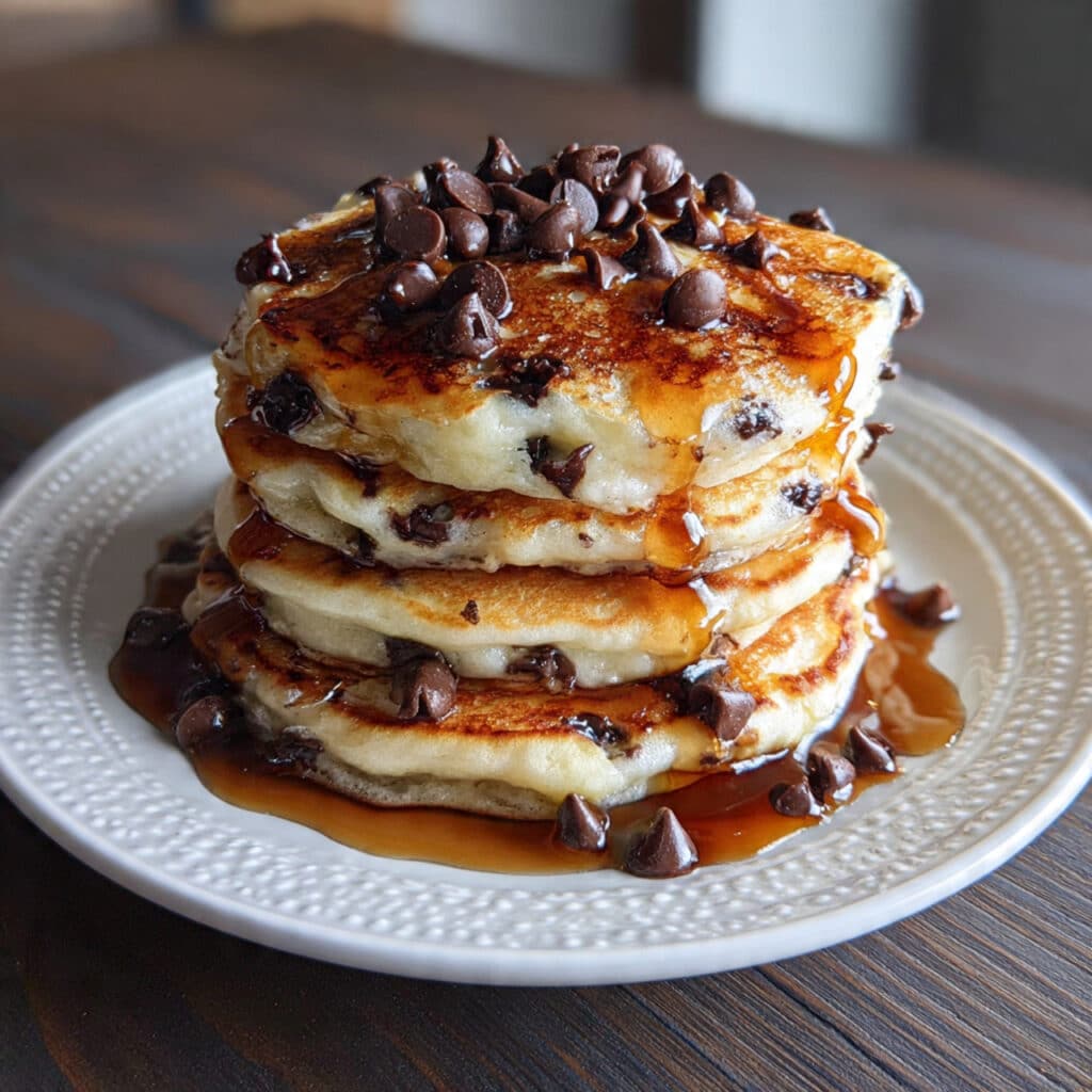 Fluffy homemade chocolate chip pancakes – the perfect weekend breakfast treat that's ready in just 20 minutes