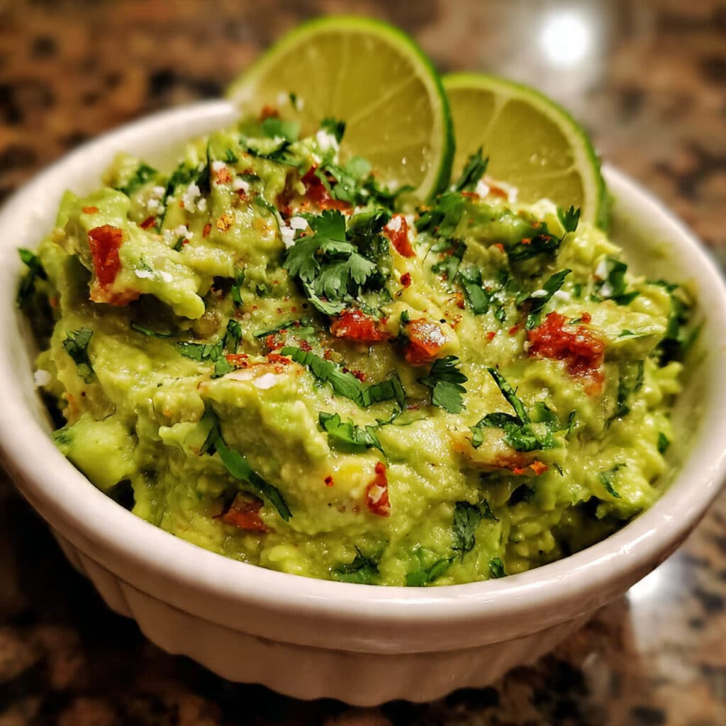 Fresh, creamy Spicy Guacamole ready to serve – loaded with jalapeños, lime, and cilantro