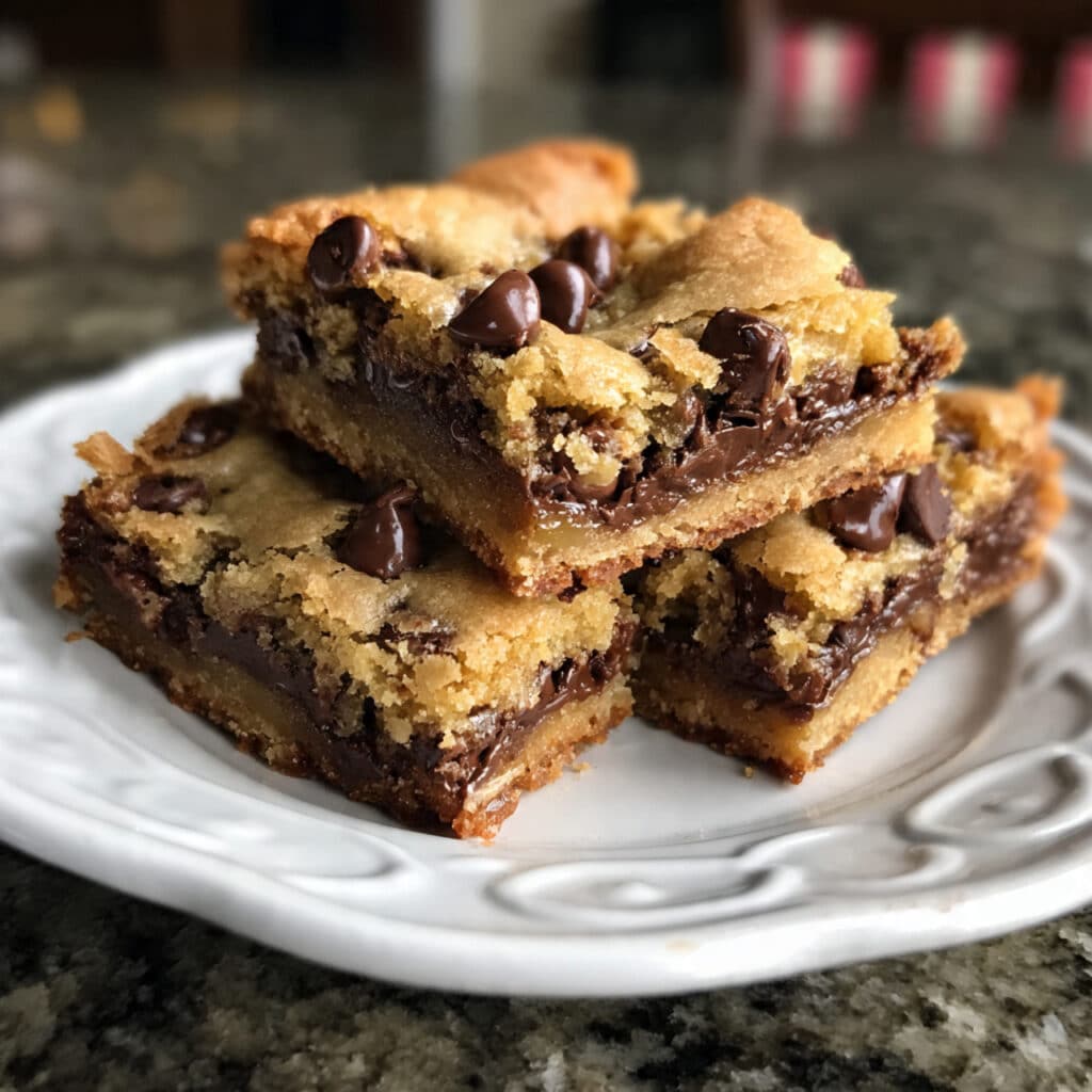 Easy Chocolate Chip Cookie Bars – thick, chewy, and loaded with chocolate! All the flavor of homemade cookies with half the effort. Perfect for bake sales, potlucks, or satisfying that dessert