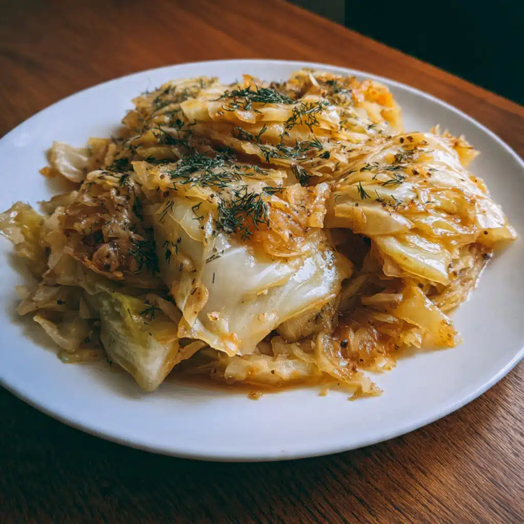 warming Braised Cabbage with butter, onions, and caraway seeds—the ultimate comfort food side dish
