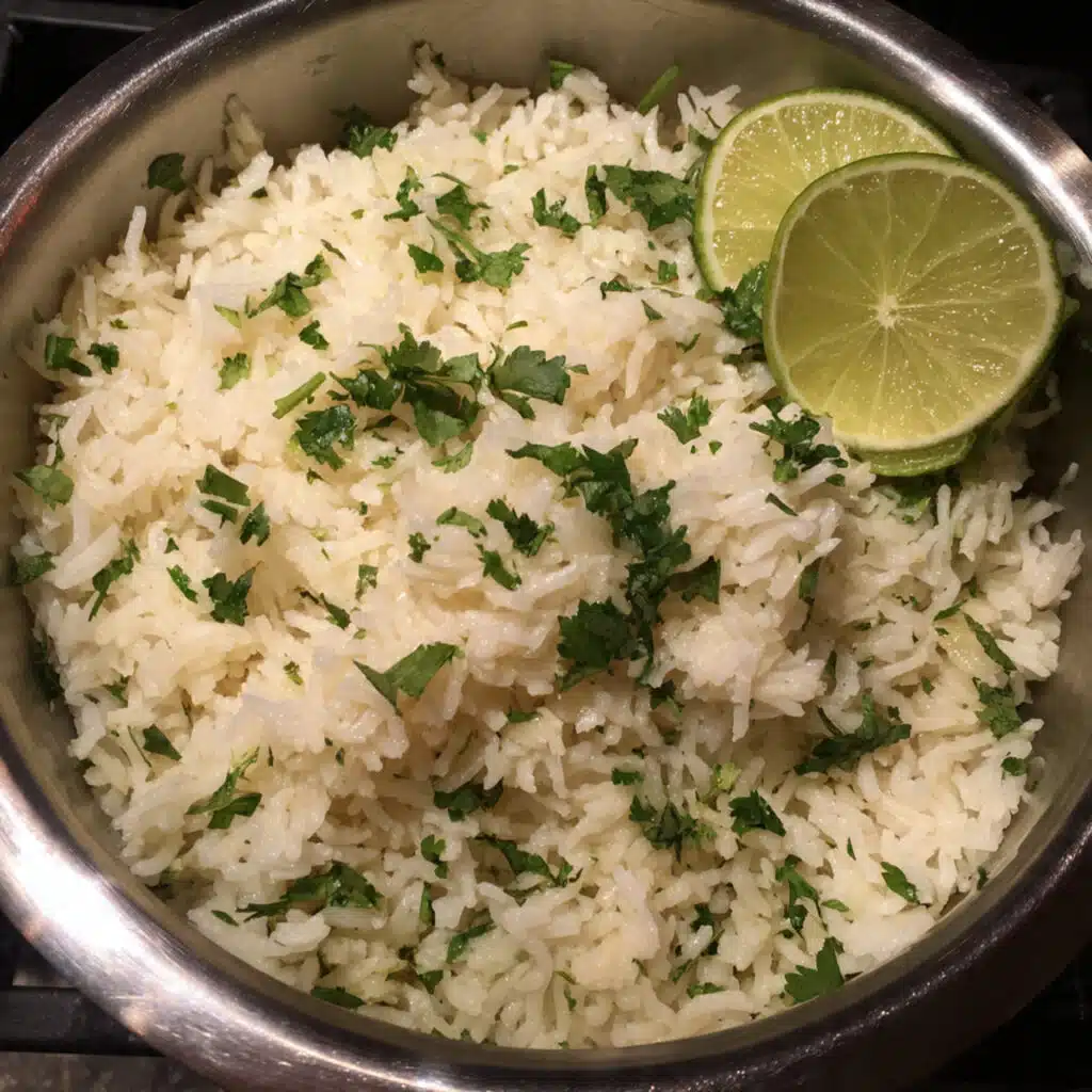most flavorful cilantro lime rice made right in your rice cooker! Fluffy basmati rice tossed with fresh cilantro and tangy lime juice — perfect with tacos, grilled chicken, or burrito bowls