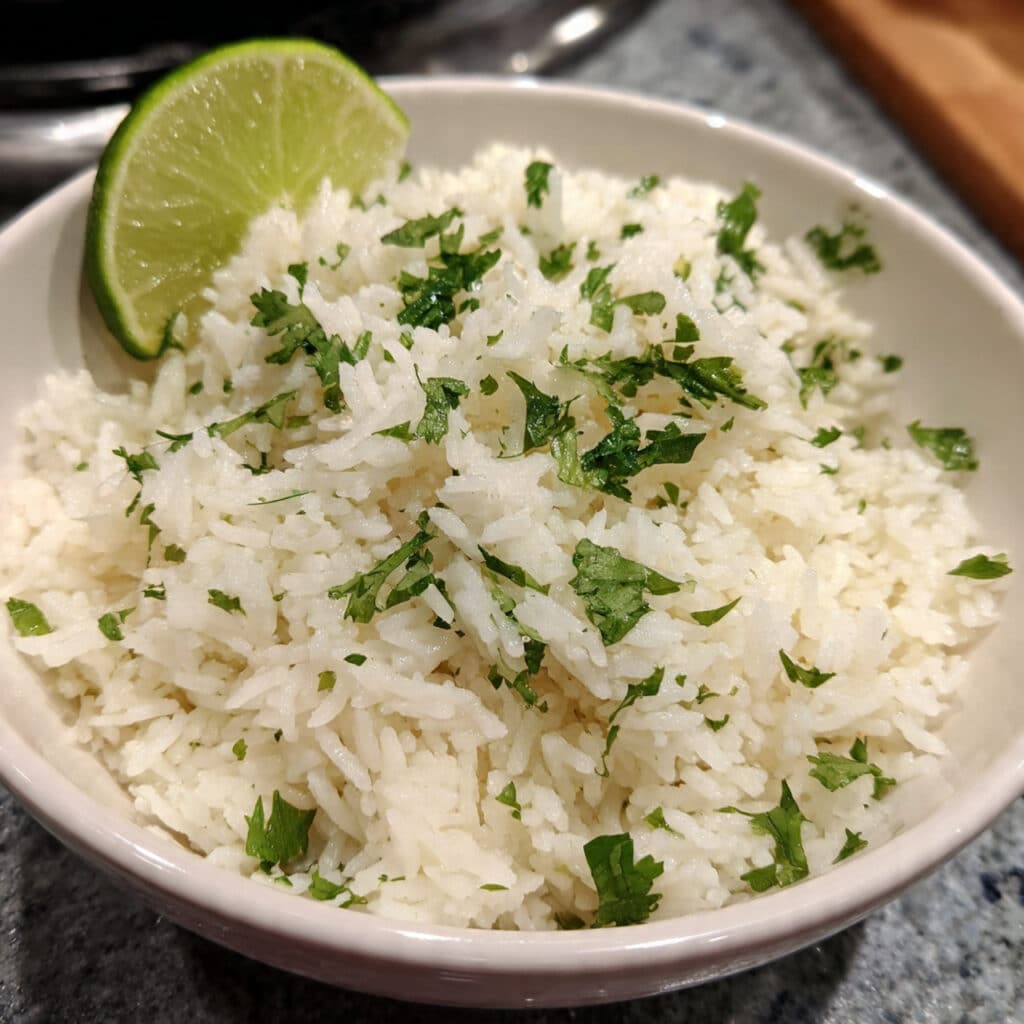 most flavorful cilantro lime rice made right in your rice cooker! Fluffy basmati rice tossed with fresh cilantro and tangy lime juice — perfect with tacos, grilled chicken, or burrito bowls